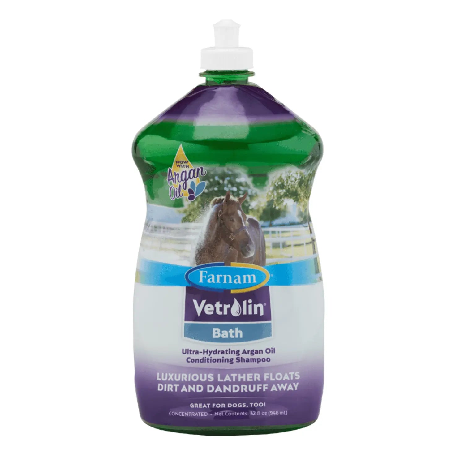 Vetrolin Bath 946 Ml Champú Acondicionador Premium para Caballos Ultrahidratante con Aceite de Argán VETNOVA