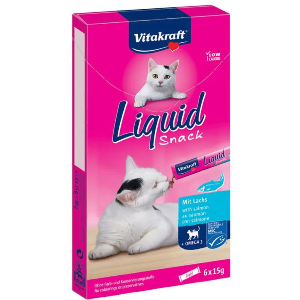 Vitakraft Cat Liquid Snacks Salmón+Omega3 90 g al mejor precio -Todoanimal.es