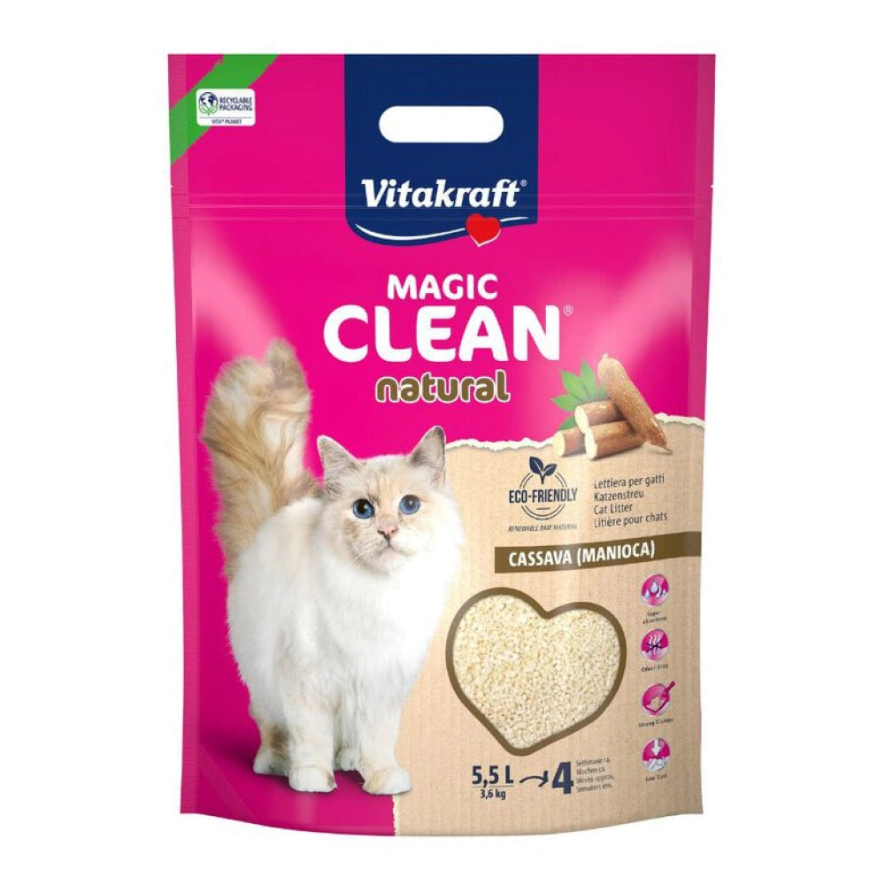 Vitakraft Magic Clean Natural Yuca Arena para Gatos 5,5L al mejor precio -Todoanimal.es