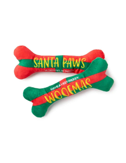 Fuzzyard Juguete Navidad Dog Santa Paws/Woofmas Bones 2 Piezas L