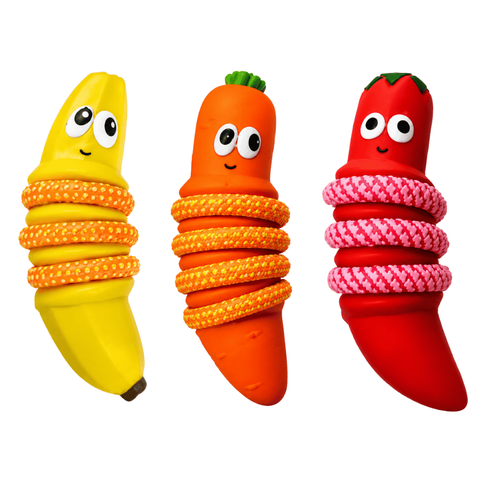 Wouapy Cuerda Rodeada 2 en 1 de Latex Veggie Juguete para Perros al mejor precio -Todoanimal.es