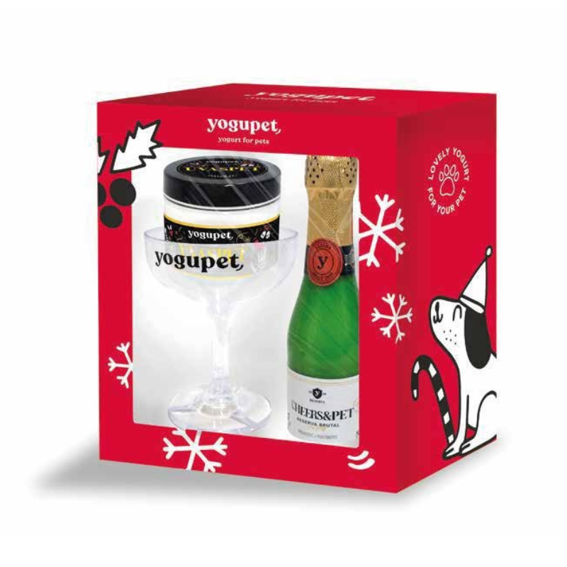 Yogupet Navidad Pack Champán Cheers&Pet + Copa Bebedero + Uvaspet para Perros y Gatos al mejor precio -Todoanimal.es