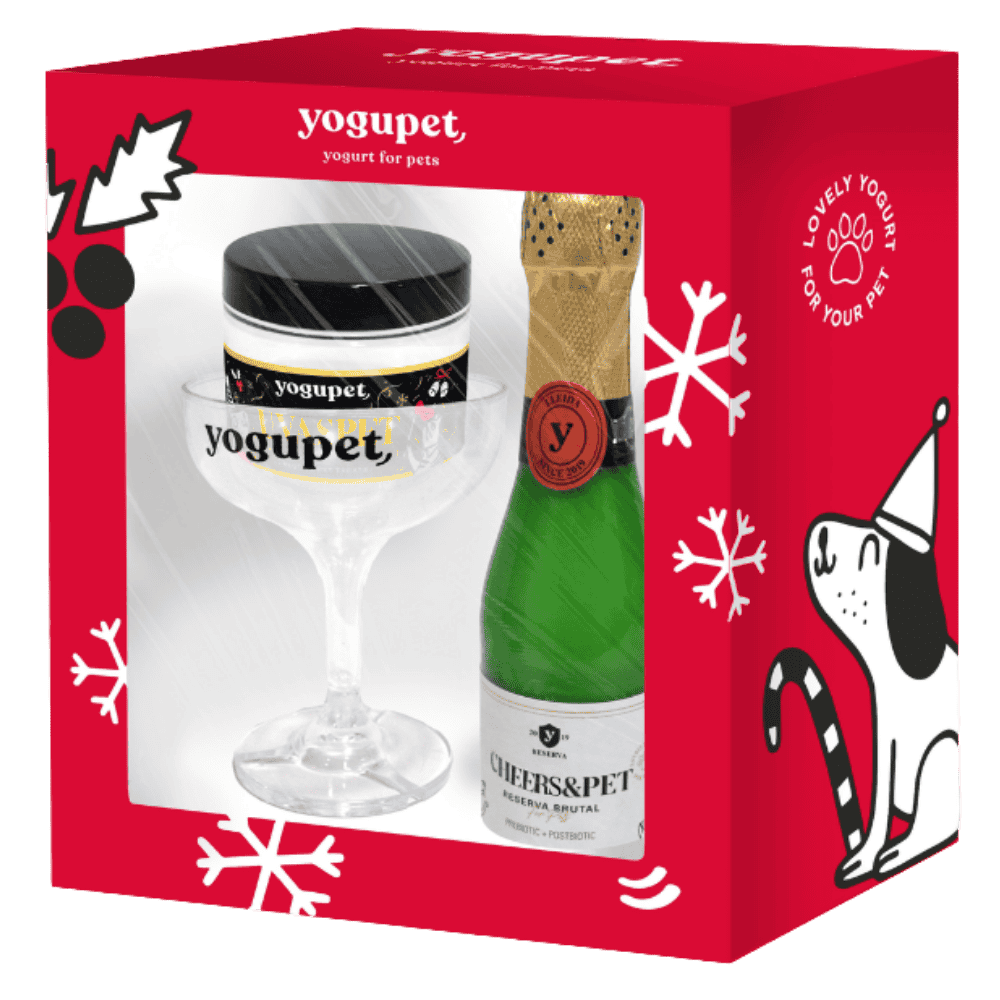 Yogupet Navidad Pack Champán Cheers&Pet + Copa Bebedero + Uvaspet para Perros y Gatos al mejor precio -Todoanimal.es