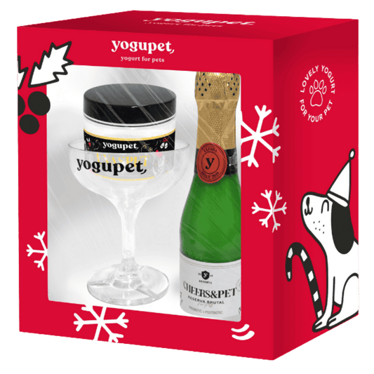 Yogupet Navidad Pack Champán Cheers&Pet + Copa Bebedero + Uvaspet para Perros y Gatos al mejor precio -Todoanimal.es