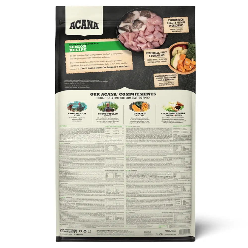 Acana Senior Recipe - Alimentación Completa para Perros Mayores, Alta en Proteínas y Sin Cereales Acana