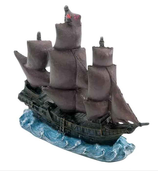 ADORNO ACUARIO PIRATAS CARIBE BUQUE PERLA NEGRA