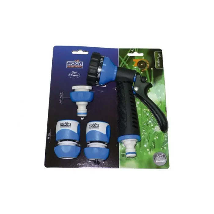 PISTOLA RIEGO 7 POSICIONES+CONECTORES 15MM AQUA CONTROL
