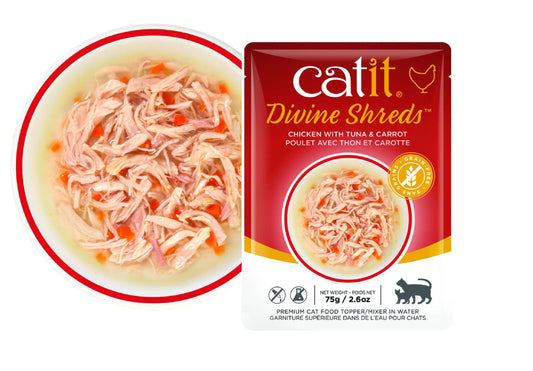 Catit Divine Shreds,Pollo/Atún&Zanahoria,75g Pouch