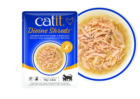 Catit Divine Shreds,Pollo/Caballa&Brócoli, 75g Pou