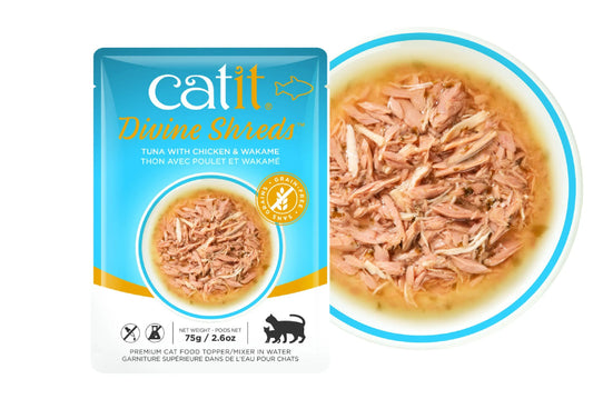 Catit Divine Shreds,Atún/ Pollo & Wakame,75g Pouch