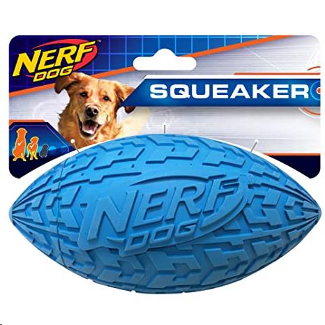 Juguete Nerf Squeaker Pelota Rugby Troquelada T-M rojo/azul