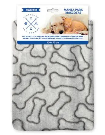 MANTA PERRO HUESOS MARRON NAYECO 100x70CM