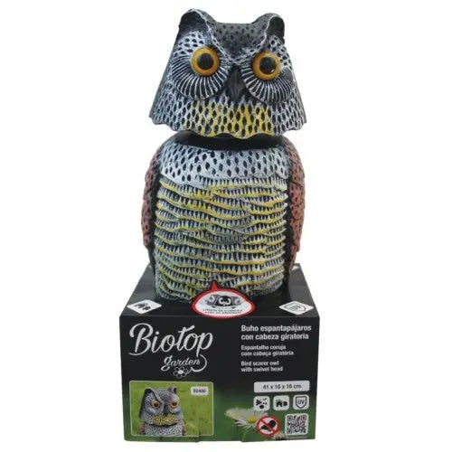 FIGURA BUHO ESPANTAPAJAROS CABEZA GIRATORIA