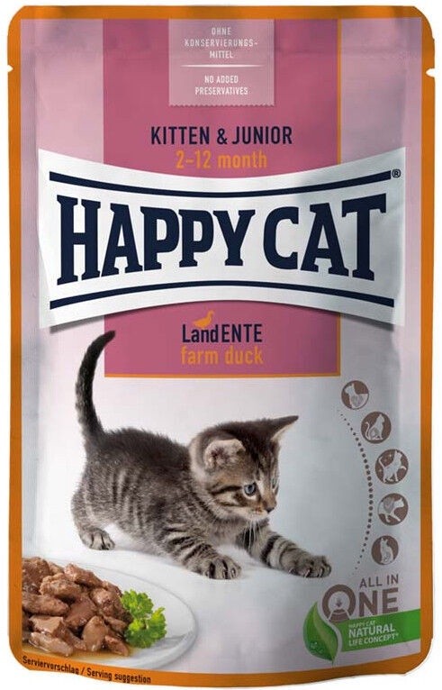 Happy Cat Kitten & Junior LandEnte Pouch 85 g (Pato)