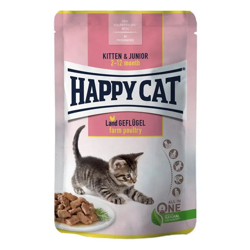 Happy Cat Kitten & Junior LandGeflügel Pouch 85 g (Ave de corral)